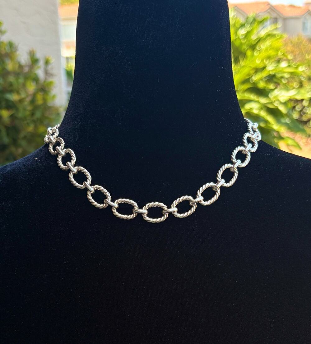 Vintage 950 Sterling Silver Oval Rope Chain Link Necklace 17" Peru